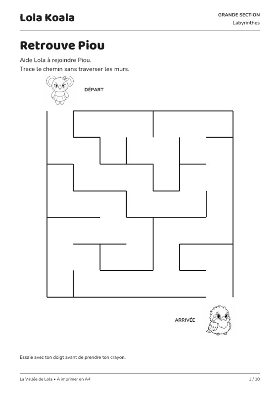 Un labyrinthe du cahier de grande section