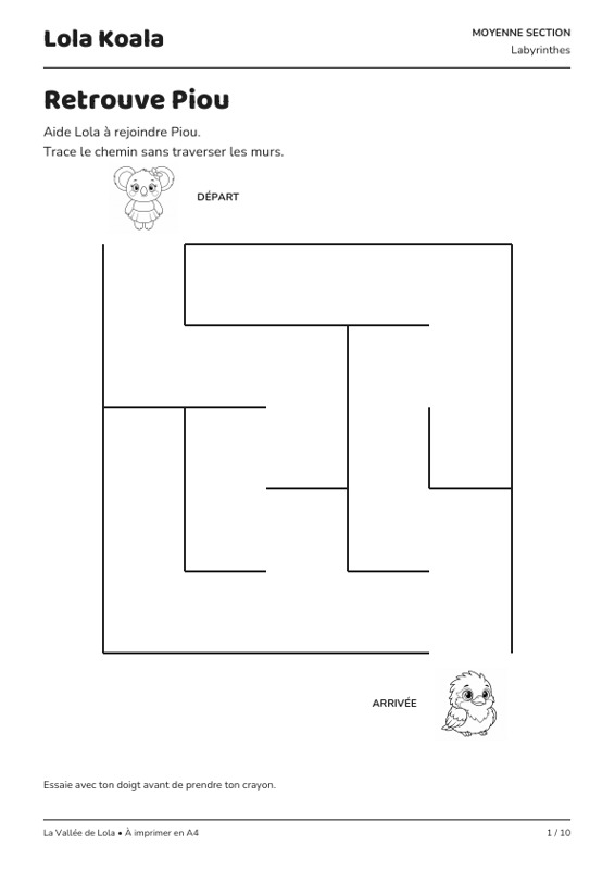 Un labyrinthe du cahier de moyenne section