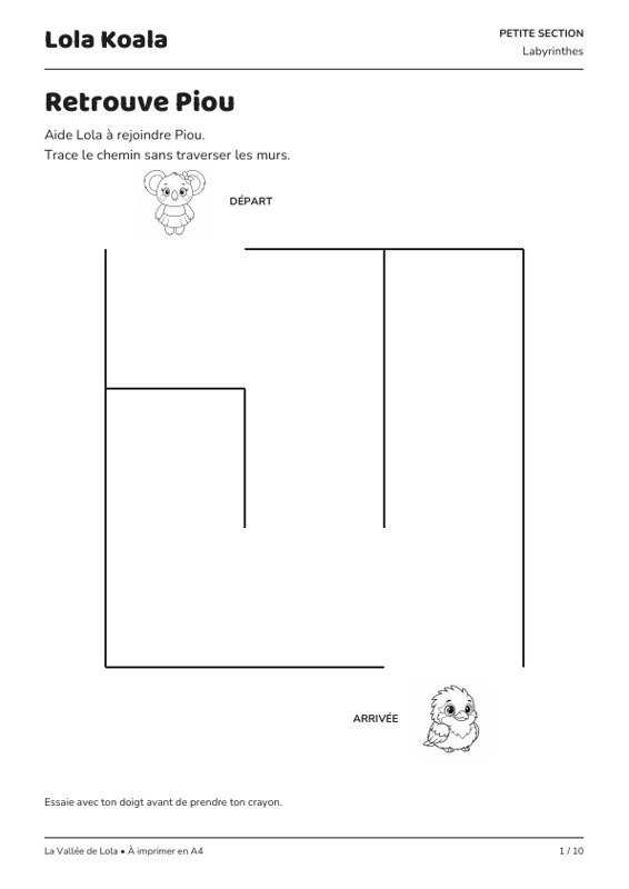 Un labyrinthe du cahier de petite section